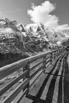 Grossglockner High Alpine Road in Austria. Black and white.