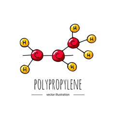 Hand drawn doodle polypropylene chemical formula icon. Vector illustration. Cartoon molecule element. Sketch polymer molecular structure Plastic scientific formula isolated on white background