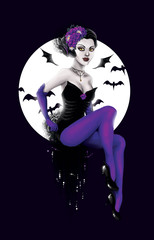 Halloween Witch in pin-up style - obrazy, fototapety, plakaty