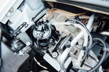 Fototapeta premium Diesel engine. Motor truck background