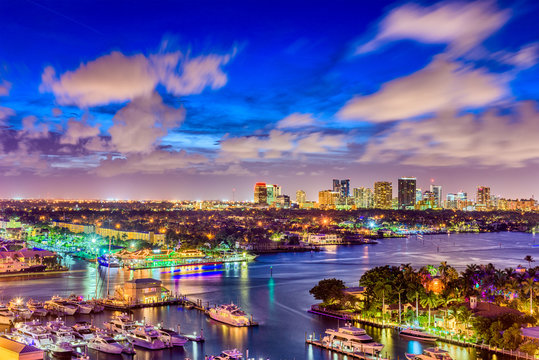 Fort Lauderdale Florida USA river and skyline.