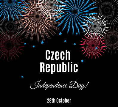Czech Republic Independence Day placard, banner or greeting card with fireworks. Vector illustration
