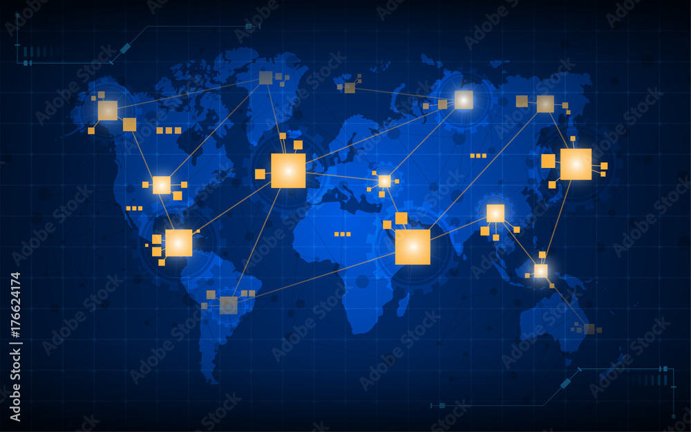 Poster abstract world map networking connection digital tech concept background