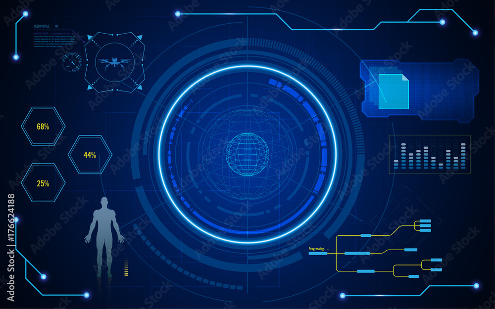 Poster circle digital hud ui screen virtual tech system concept background