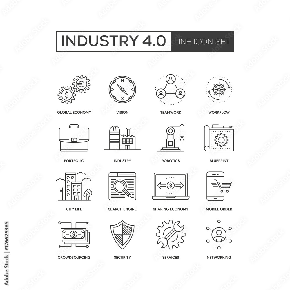 Wall mural industry 4.0 line icon set