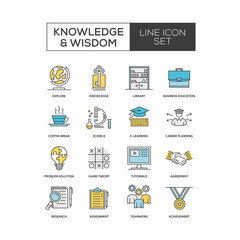 Knowledge And Business Colored Line Icon Set