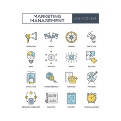 Marketing Management Colored Line Icon Set