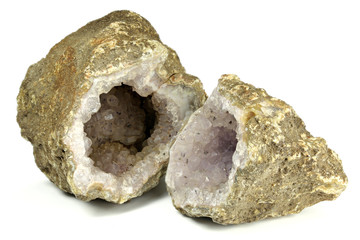 amethyst geode found in Algeria isolated on white background