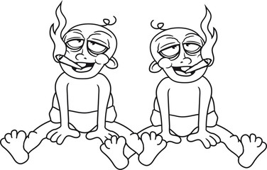 2 freunde team paar brüder geschwister duo kiffen hanf weed joint kiffer bekifft drogen rauchen zigarette stoned bekifft cannabis sitzend klein süß niedlich windel kind baby comic cartoon