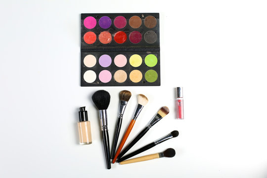 makeup brushes set for professional on white background