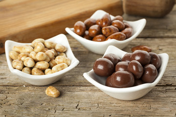 Candied pecan nuts, macadamia nuts and almonds