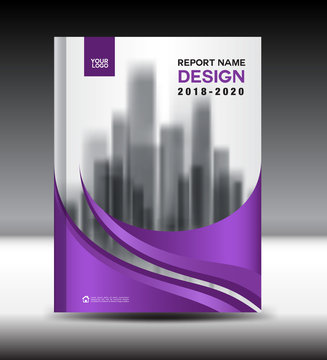 Annual report brochure flyer template, Purple cover design, business advertisement, magazine ads, catalog vector layout in A4 size