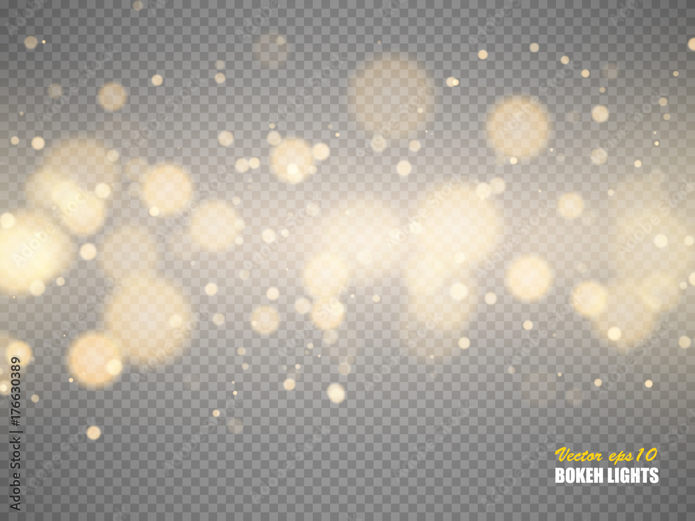 Aufkleber Golden bokeh lights with glowing particles isolated. Vector
