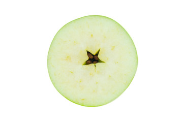 Slice of ripe apple top view Isolated on White Background