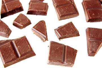 chocolate pieces isolated on white background
