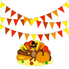 Turkey cartoon with a pumpkin to the day of Thanksgiving