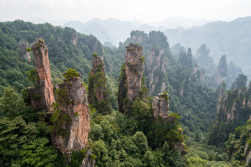 Huge rock pillars in Zhangjiajie National Forest Park, Hunan Province, China