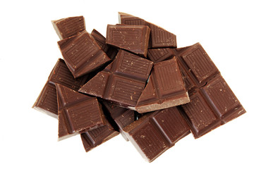 chocolate pieces isolated on white background