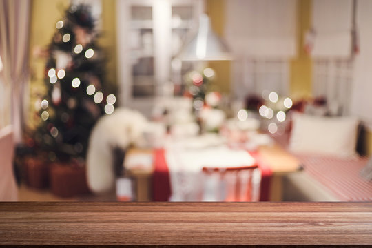 Blurred home decorated christmas dining background