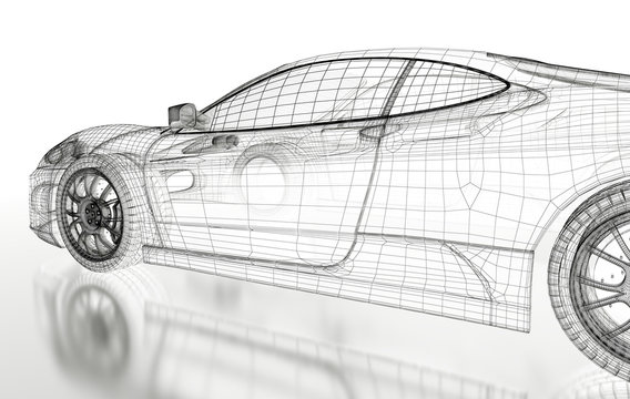 3D car mesh on a white