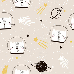 Motif enfantin sans couture avec des astronautes de chats mignons. Fond de pépinière créative. Parfait pour la conception des enfants, le tissu, l& 39 emballage, le papier peint, le textile, l& 39 habillement