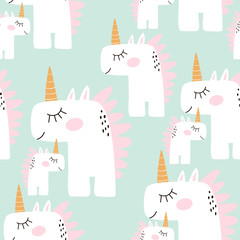 Cute seamless pattern with fairy unicorns. Childish texture for fabric, textile. Scandinavian style. Vector Illustration