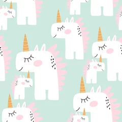 Gordijnen Leuk naadloos patroon met feeeenhoorns. Kinderachtige textuur voor stof, textiel. Scandinavische stijl. vectorillustratie © solodkayamari