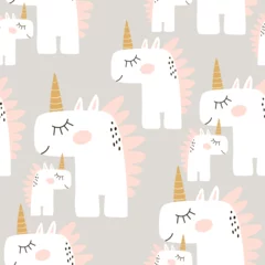 Keuken foto achterwand Eenhoorn Leuk naadloos patroon met feeeenhoorns. Kinderachtige textuur voor stof, textiel. Scandinavische stijl. vectorillustratie