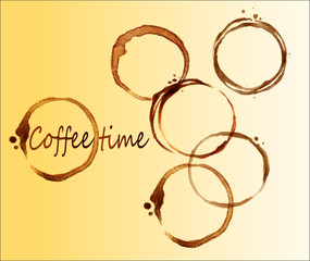 coffee stains on gradient background - coffee time