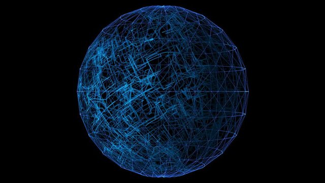 Digital connectivity, artificial intelligence and data storage concept. Emerging connections, conductors and neural signals on a sphere over transparent background