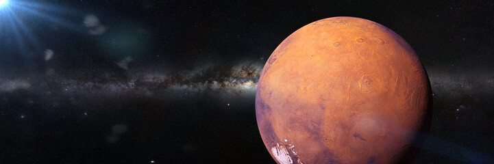 planet Mars the beautiful Milky Way galaxy and the Sun - obrazy, fototapety, plakaty