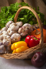 Vegetables with Still life on blurred background