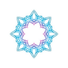 Round ornament frame, print of flowers, leaves and paisley ornament. Hand-drawn vector element in the style of a boho. Modern hipster fashion illustration in eastern Indian and southeast asia style.