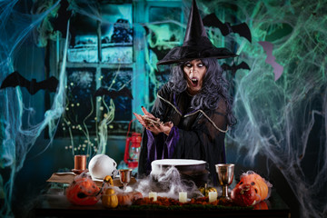 Witch Is Cooking Magic Potion With Bones