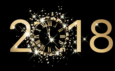 2018 new year background with clock.