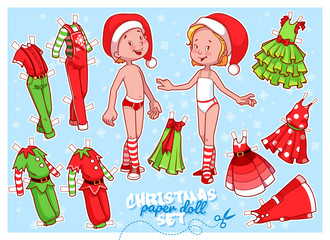 Cute paper doll in Christmas theme.