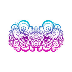 Elegant vector ornament with image of the girl's eyes surrounded by curls in the southeast style. Decorative hand-drawn jewelry in ethnic, oriental, hipster style. Sacred symbol of the all-seeing eye.