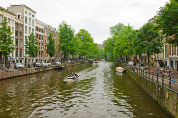 Boats on amsterdam canal