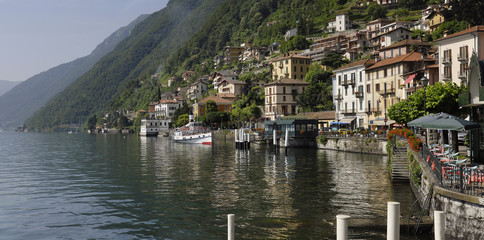 Italy, Lake Como; Argegno, panning shot.
