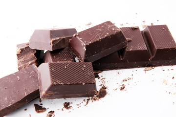 close up of chocolate bars isolated on white background