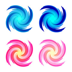 Fototapeta na wymiar Set of elegant bright swirls in shades of blue and pink, saturated colors on a white background. Vector clipart for web design, logos and prints.