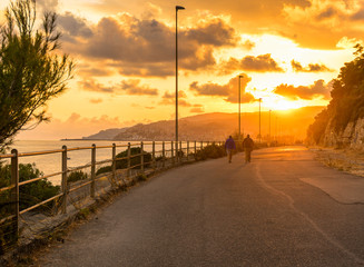 Fototapeta na wymiar Sunset in Liguria, Italy