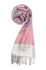 pink women's scarf with pattern isolated on white