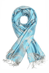 blue women's scarf with pattern isolated on white