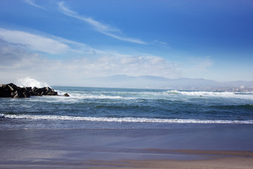 view of Venice beach California.Stormy ocean waves. beautiful seascape.