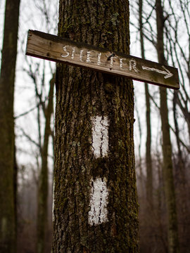 Appalachian Trail Blaze With Shelter Sign