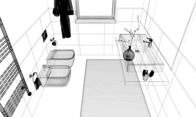 Bagno Domestico, Interior, Rendering, Illustrazione 3d, wc, sanitari, interior