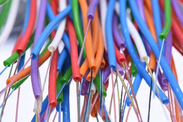 Striped Colorful Fiber Optic Cables Isolated on White Background