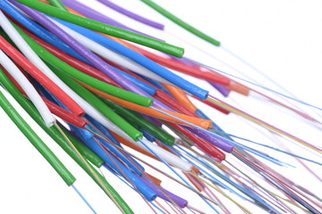 Striped Colorful Fiber Optic Cables Isolated on White Background