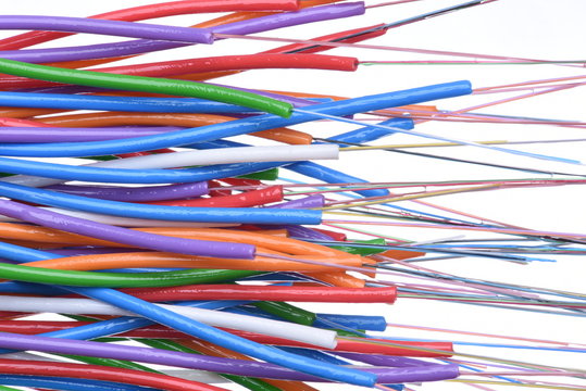 Colorful Fiber Optical Cables with Loose Tube Gel Filled, Closeup Abstract in Future Technology